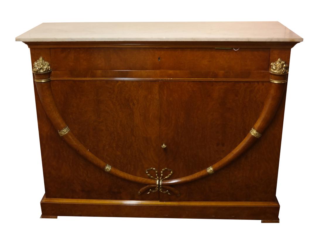 French-Style Burl Walnut Marble Top Server (1 of 5)