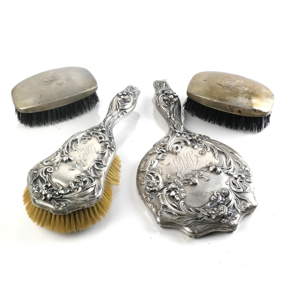 Sterling Silver Vanity Mirror with Brushes (1 of 5)