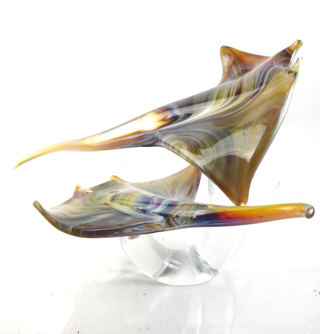 Zanetti - Stingray Glass Sculpture: Double art glass sculpture of a stingray. Dimensions: 22.5" W x 22.5" D x 15"H; 