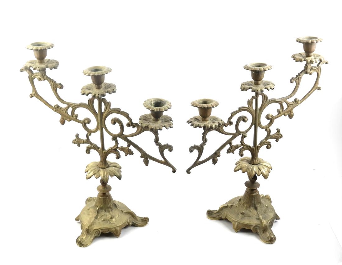 Beaux Arts Brass: Pair of 3-Light Candelabra (1 of 5)