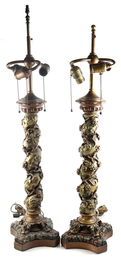 Pair of Carved Wood and Tole Table Lamps (1 of 6)