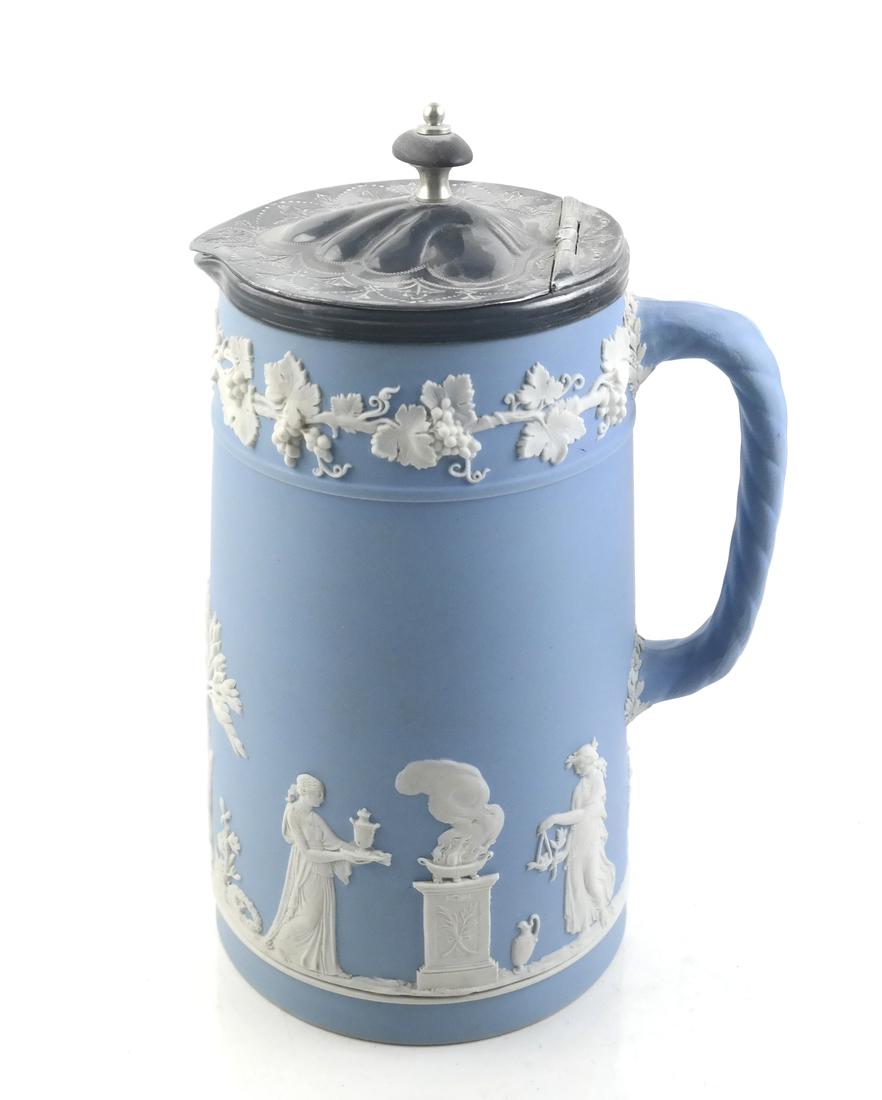 Wedgwood Pottery Covered Pitcher Blue Dipped Jasper (1 of 7)