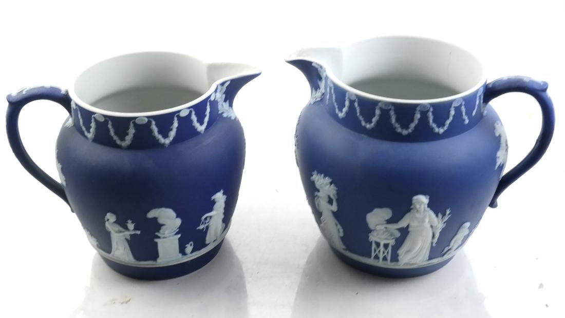 Lot of 2 Wedgwood Pottery Pitchers, Blue Dipped Jasper (1 of 5)