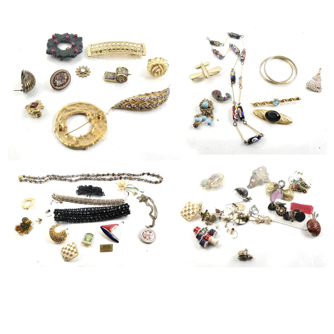 Lot of Costume Jewelry: Group lot of various pieces of costume jewelry, including a Trifari bracelet.