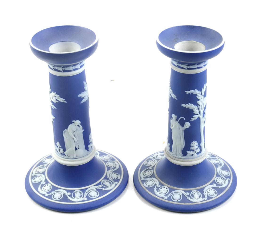 Wedgwood Pottery Blue Dipped Jasper Candlesticks (1 of 6)