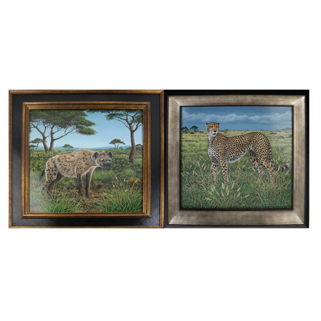 Lori Engler (American), Two Paintings: Two paintings by Lori Engler comprising: 1.) "The Big Smile." Oil on masonite. Titled, signed, and dated verso " 'The Big Smile' by Lori Engler / 2007' with personal dedication. Black and gold painted