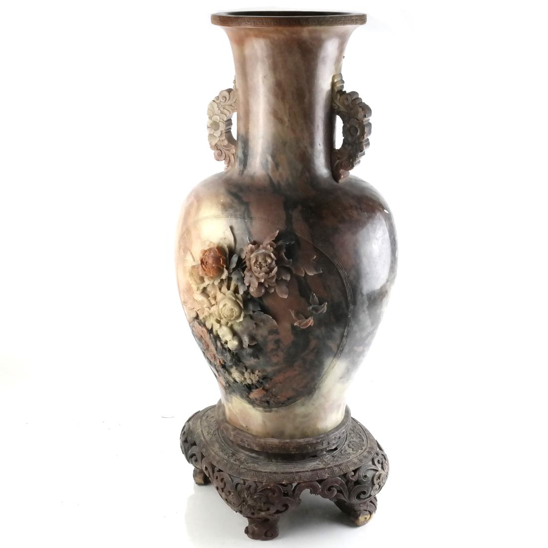 Chinese Large Carved Hardstone Vase and Stand (1 of 7)