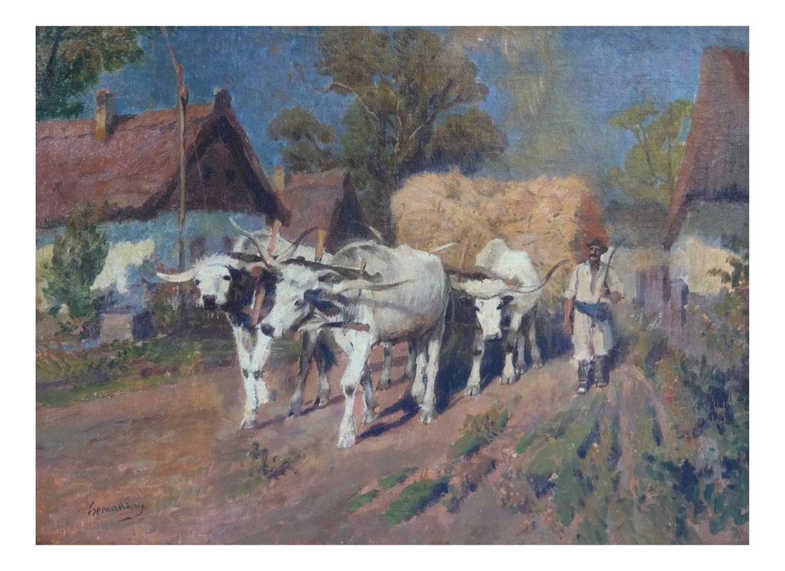 Karoly Cserna, Oxen and Hay Wagon - Oil on Canvas (1 of 6)