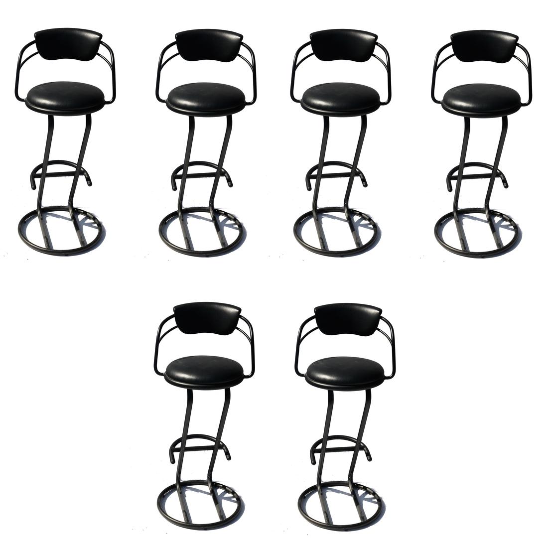 Set of Six Black Powder-Coated Steel Bar Stools (1 of 5)