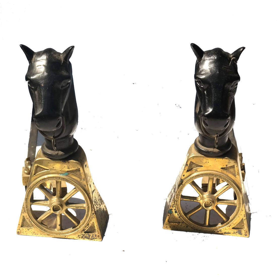 Bronze and Cast Iron Horse-Head Andirons (1 of 3)