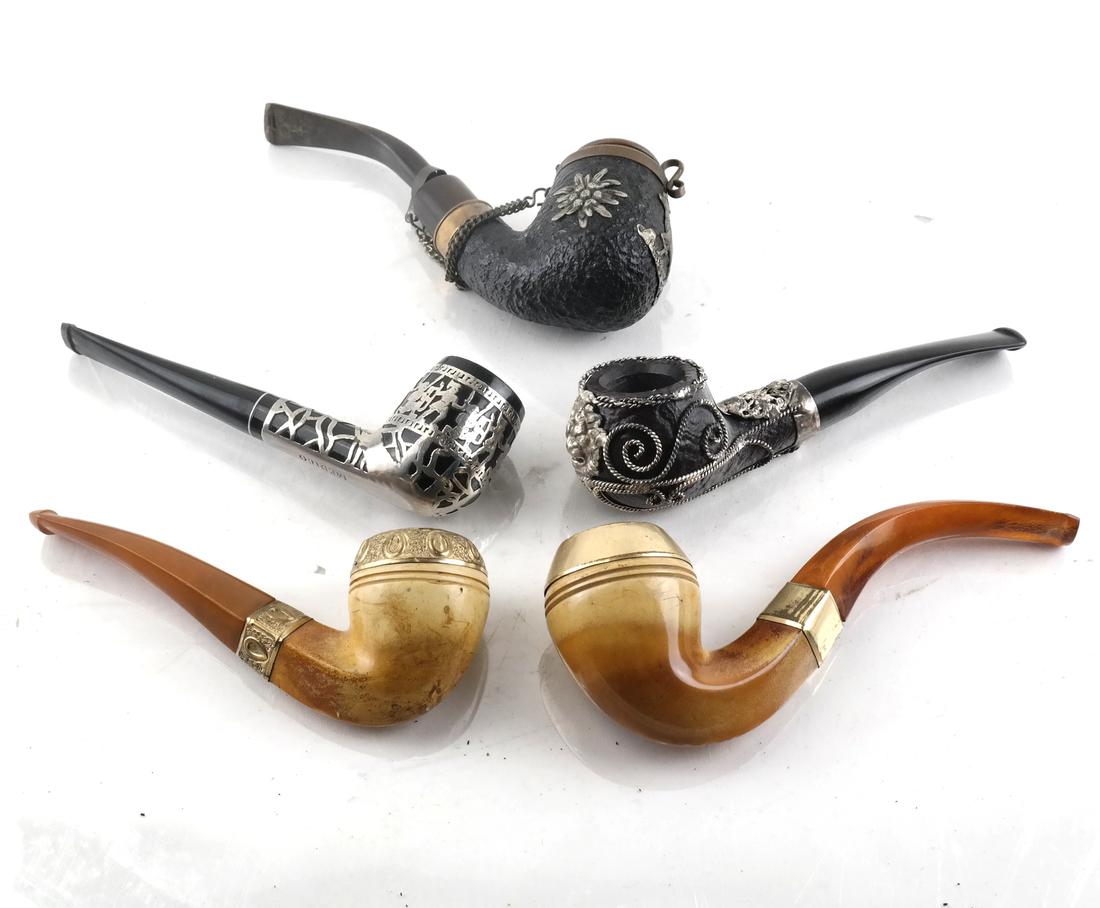 Collection of Five Silver & Gold Decorated Pipes (1 of 5)