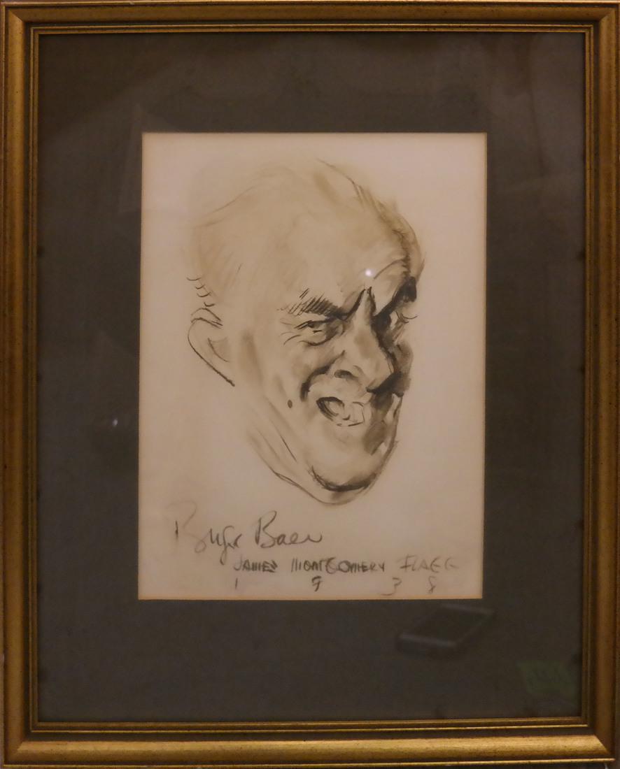 James Montgomery Flagg, Portrait Print: Portrait print, inscribed 'B. Baer.' Dimensions: Art: 13" H x 9" W; Frame: 21.5" H x 17.5" W; 
