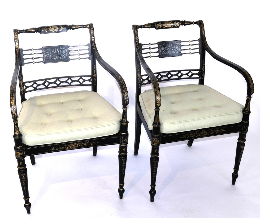 Pair of English Regency Stenciled Armchairs (1 of 6)