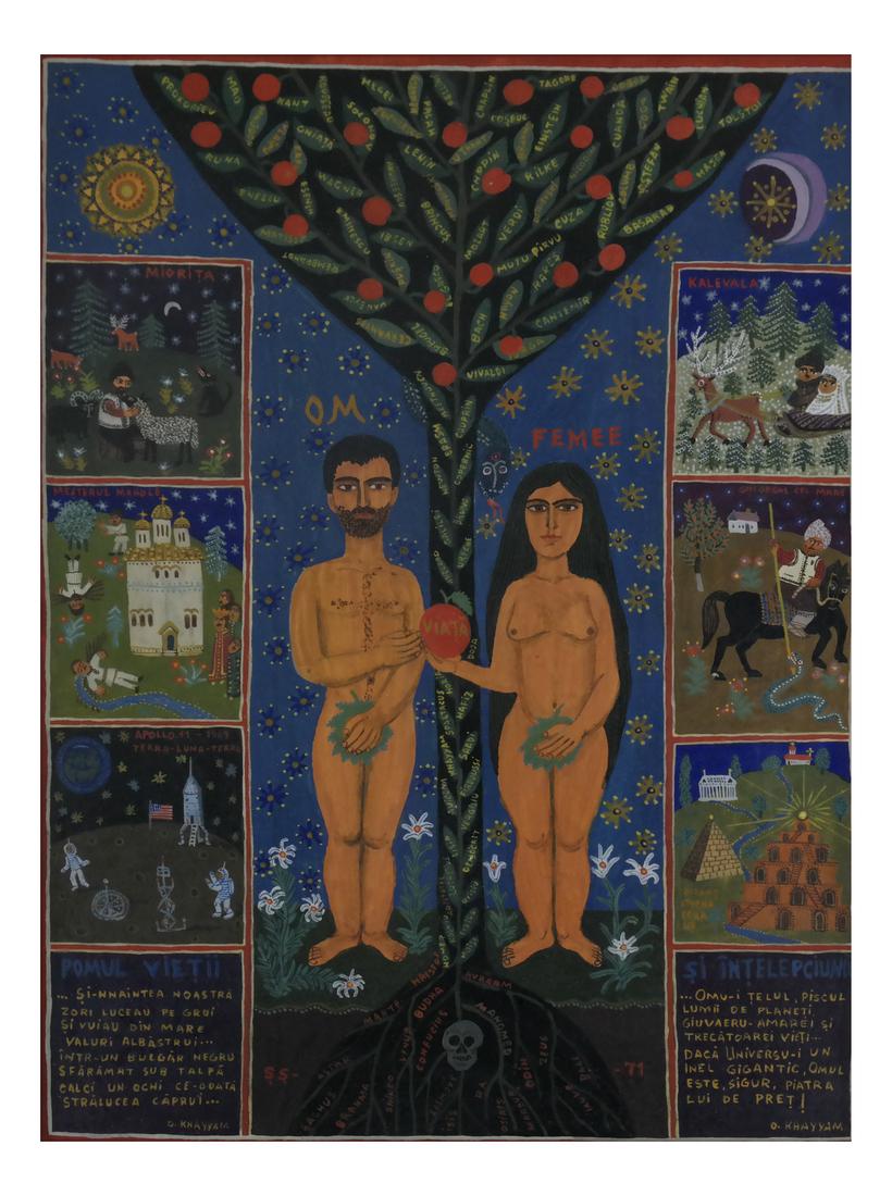 Stefan Stirbu (Romanian) "Adam & Eve" - Oil on Panel: Stefan Stirbu (Romanian, b. 1939) "Adam & Eve." Oil on panel. 1971. Dimensions: Art: 14" H x 10" W; Frame: 15.5" H x 11.5"&n