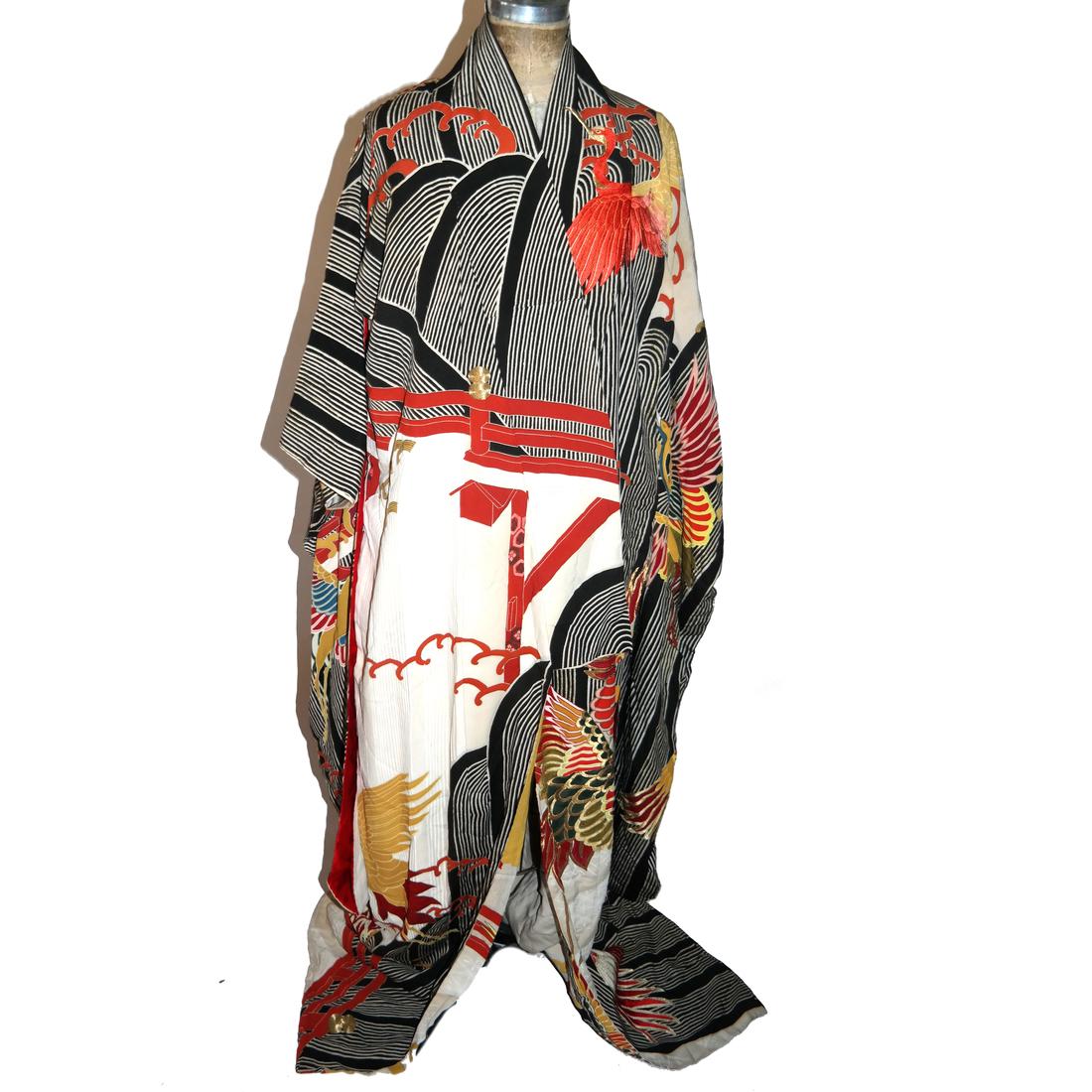 Japanese Kimono, Painted, Printed and Embroidered (1 of 6)