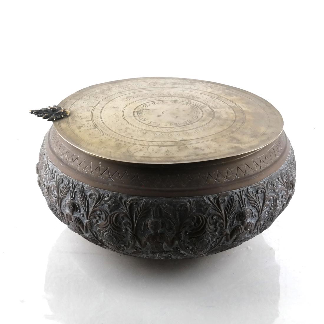 Round Indian Brass Covered Box (1 of 4)
