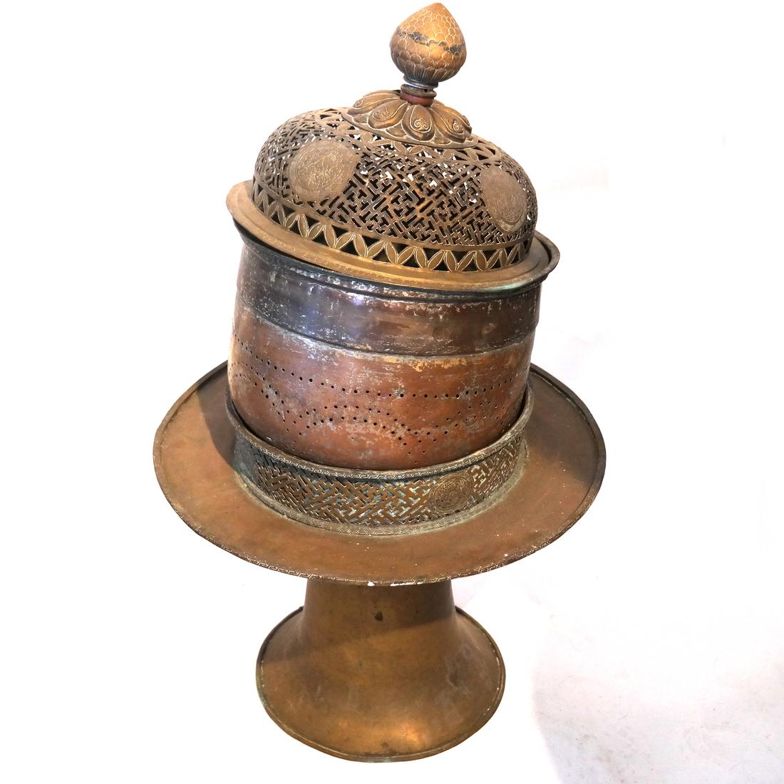 Indian Brass Decorated Brazier (1 of 4)