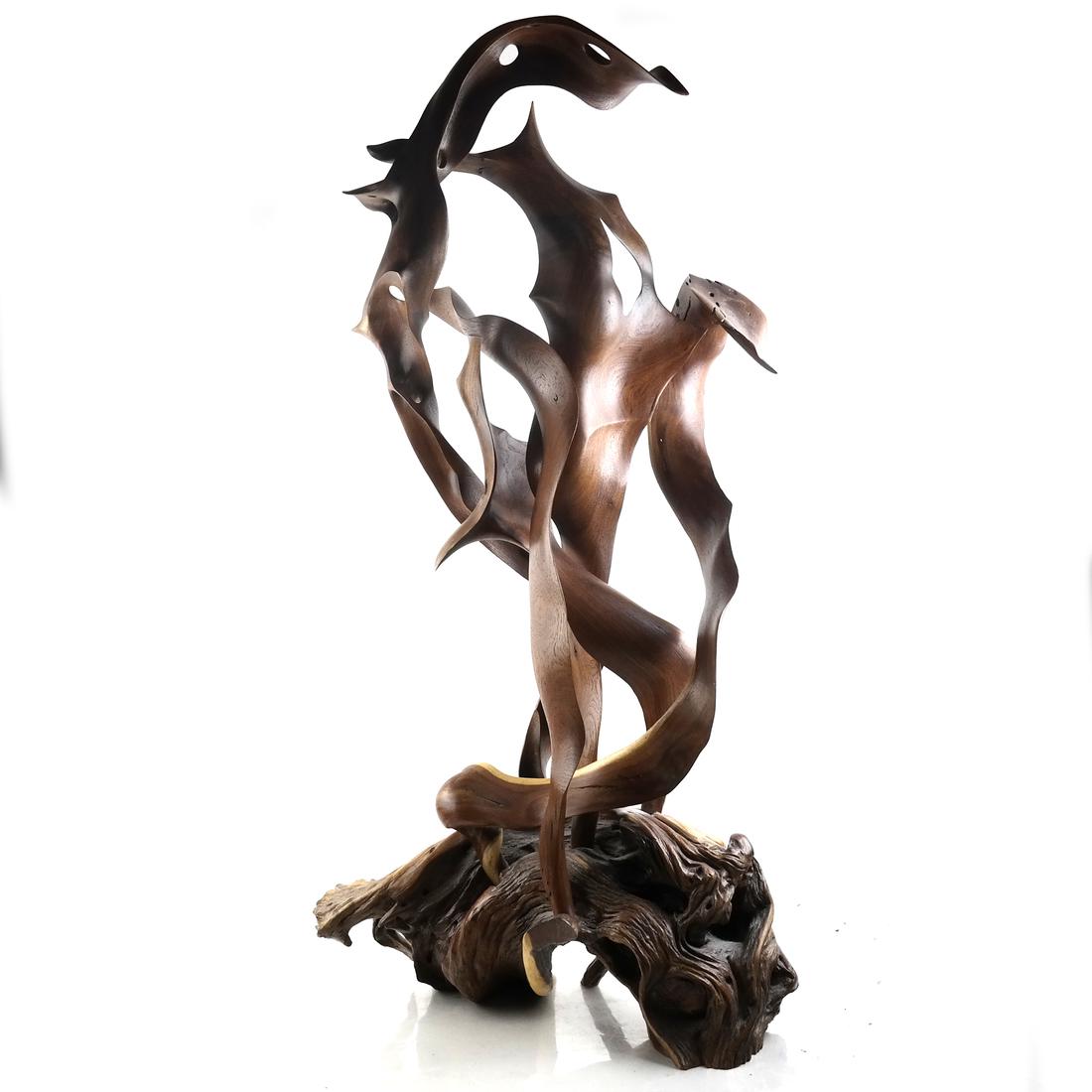 M.E. Karl Contemporary Driftwood-Style Sculpture: Abstract driftwood-style sculpture. Dimensions: 19" W x 12" D x 34.25"H; 
