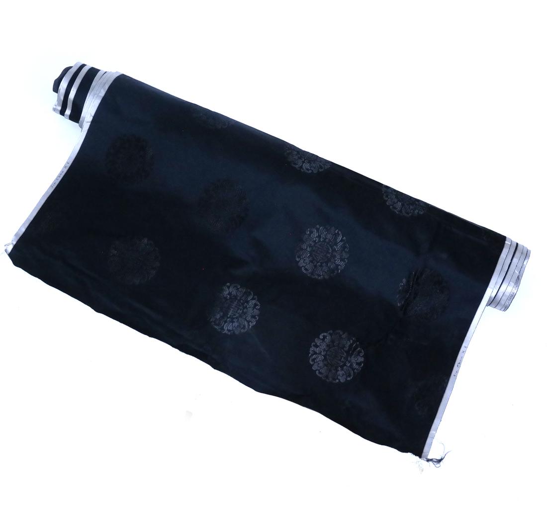 Asian Blue Black Silk Medallion Demask Fabric (1 of 4)