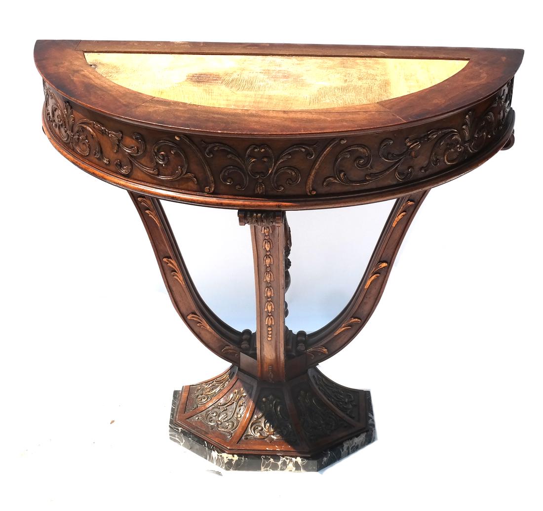 Carved Oak Demilune Table (1 of 8)