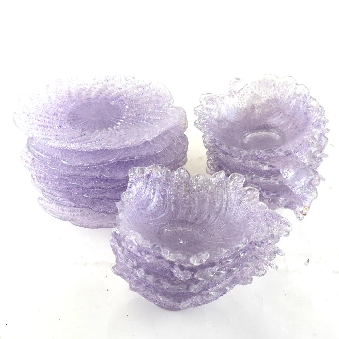 16 Lavender Sand-Blast Style Dishes: All in leaf and clover glass form. [2 x 7 1/2 (dia) inches].