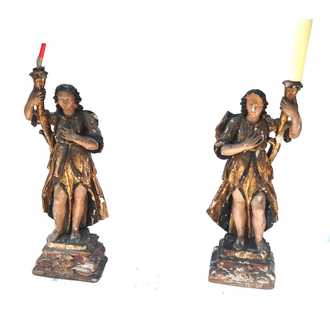 Pair Continental Angelic Wood Sculptures (1 of 9)