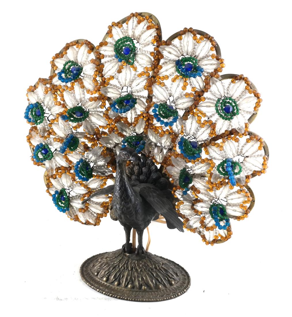 Art Deco Brone Beaded Glass Peacock (1 of 5)