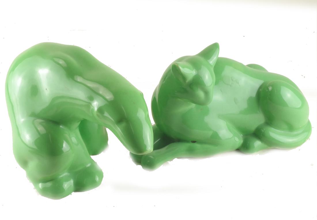 French Primavera Faience Figures; Cat, Bear (1 of 5)