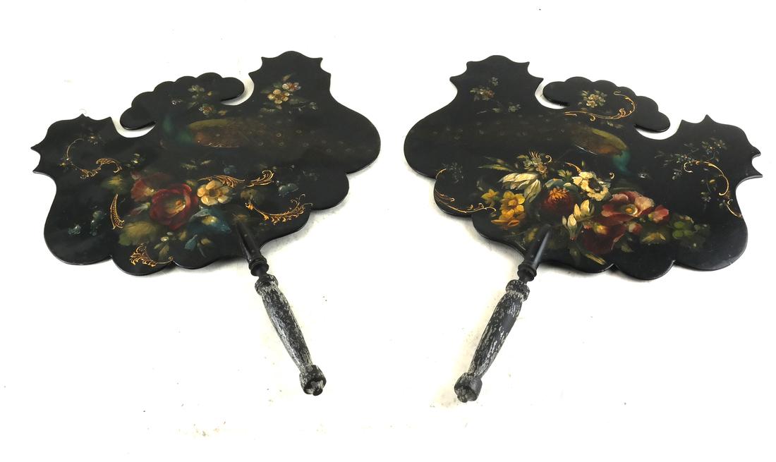 Two Floral Decorated Papier Mache Fans (1 of 5)