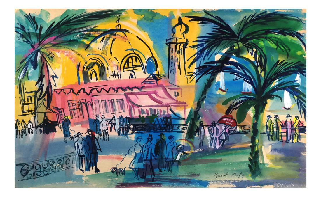 Raoul Dufy - Scene of Nice - Gouache on Board, Sig (1 of 8)