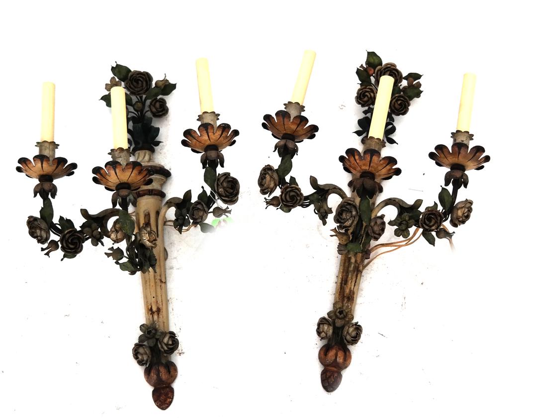 Pair of Tole Floral Decorated Sconces (1 of 4)