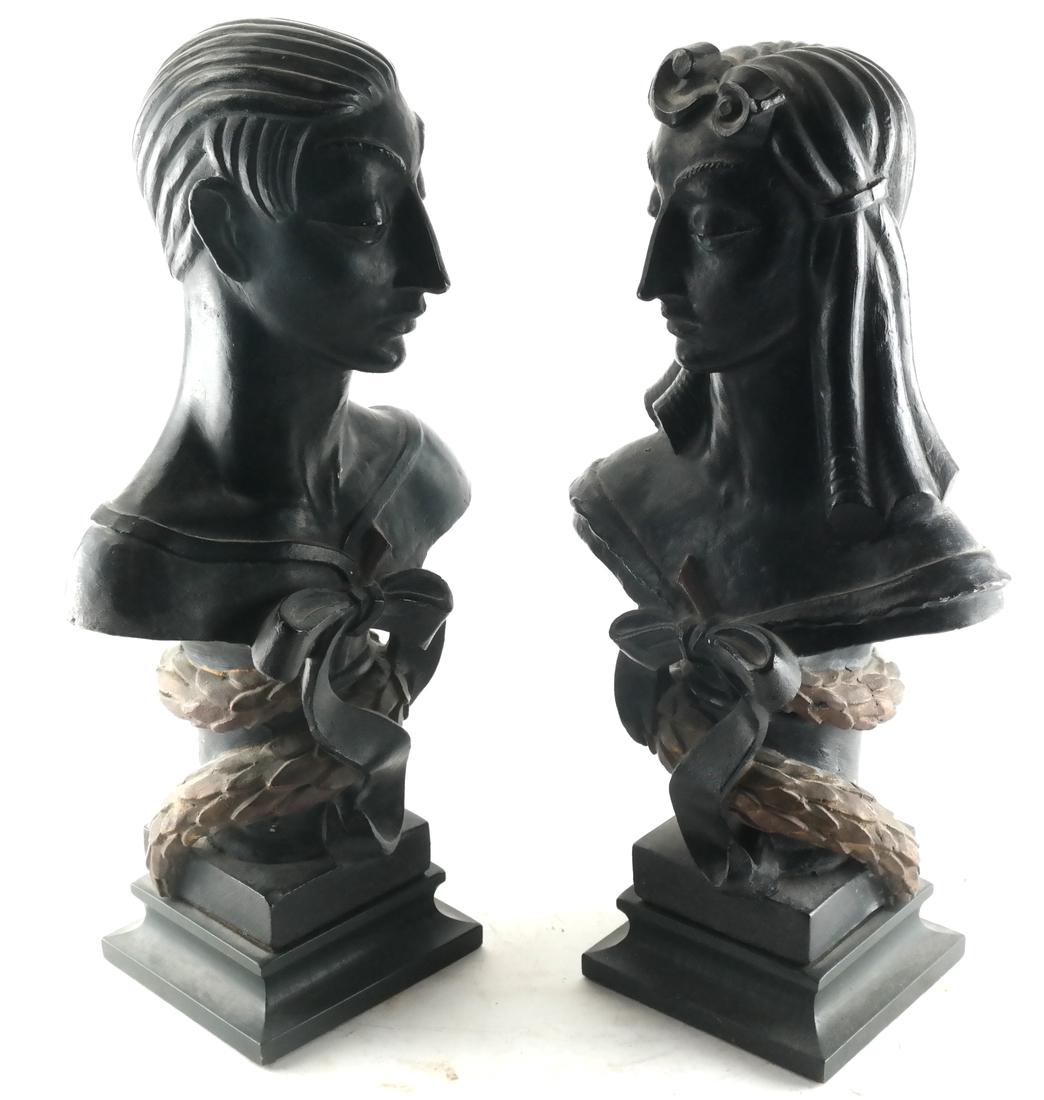 Pair of Composition Busts: Pair of composition busts, of a man and a woman. [15 x 7 (dia) inches].