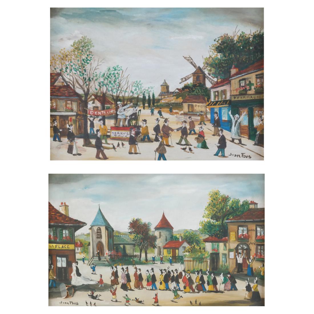 Jean Fous (2) Oils on Canvas - Village Scenes (1 of 5)
