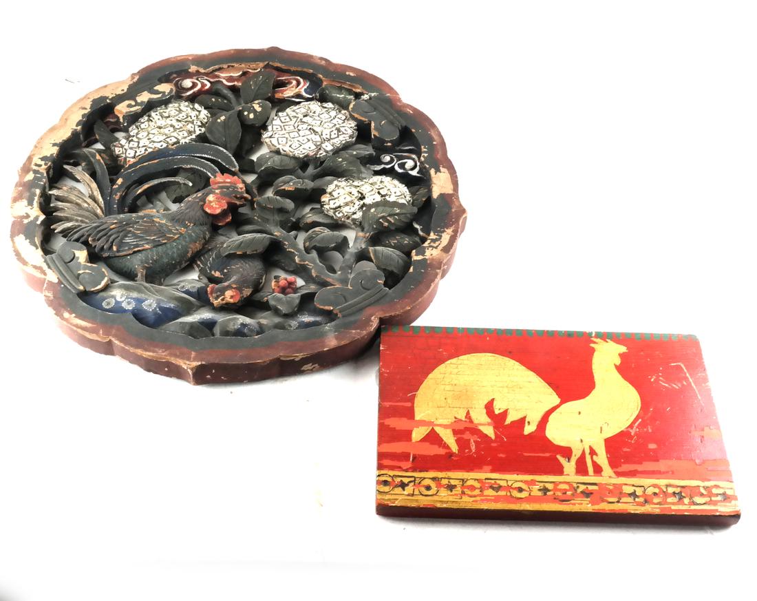 Chicken Carved Rondel And Rooster Painted Panel (1 of 3)