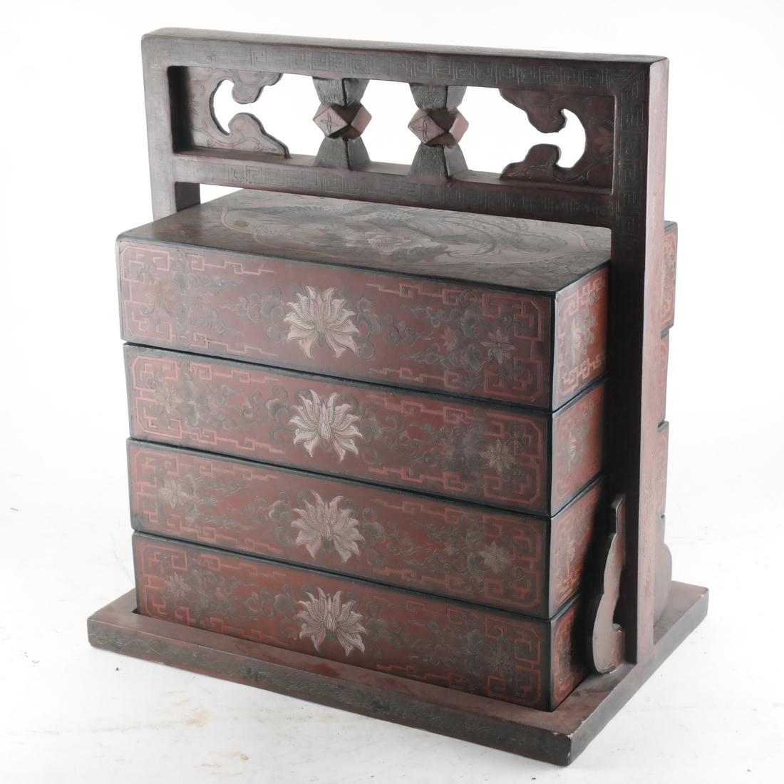 Chinese Carved Wood Wedding Box (1 of 6)