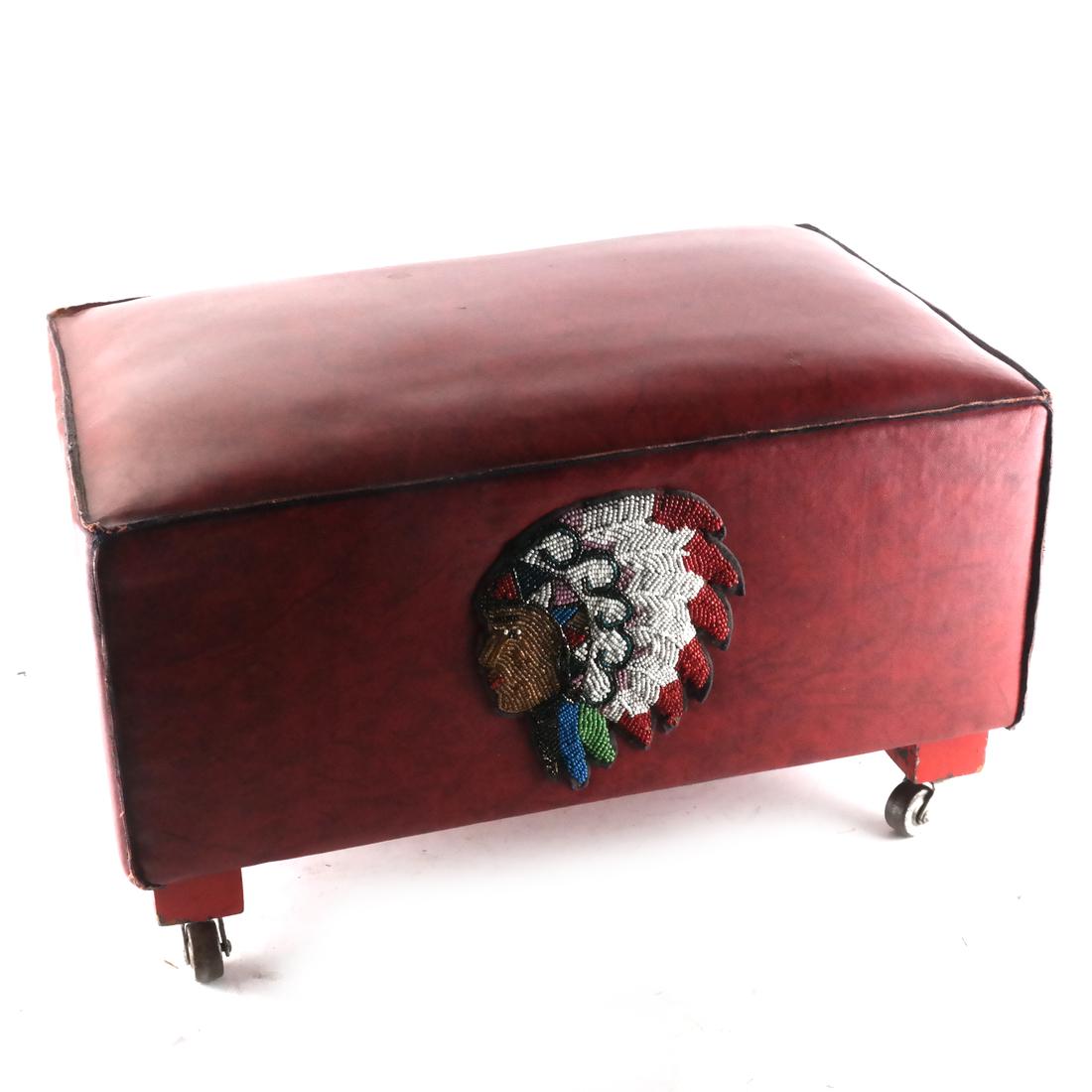 Red Leather Ottoman / Stool (1 of 3)