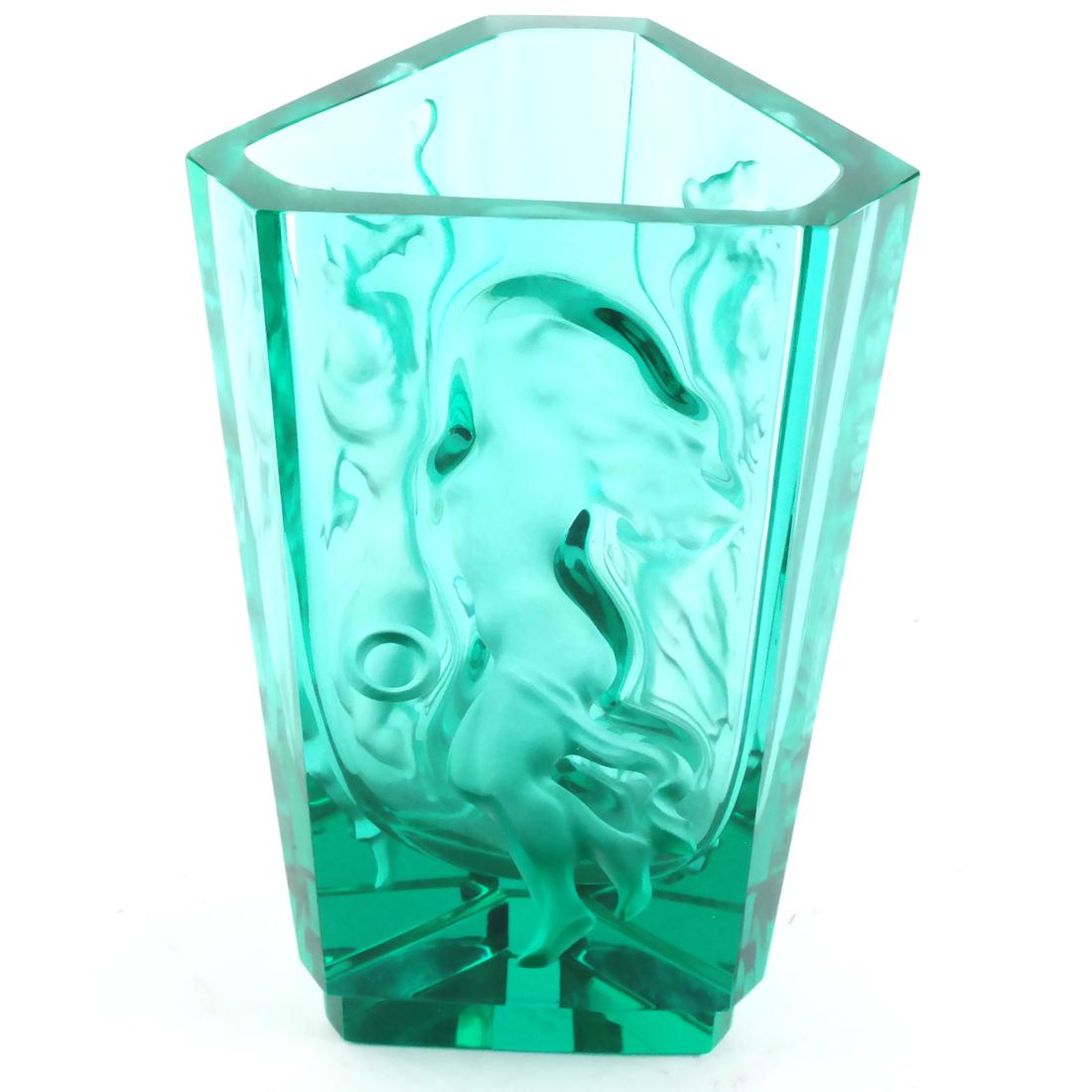 R. Lalique, France - Green Glass Vase (1 of 5)