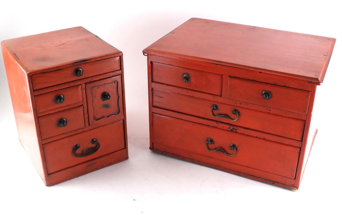 Two Small Vanity Red Lacquer Cabinets (1 of 5)