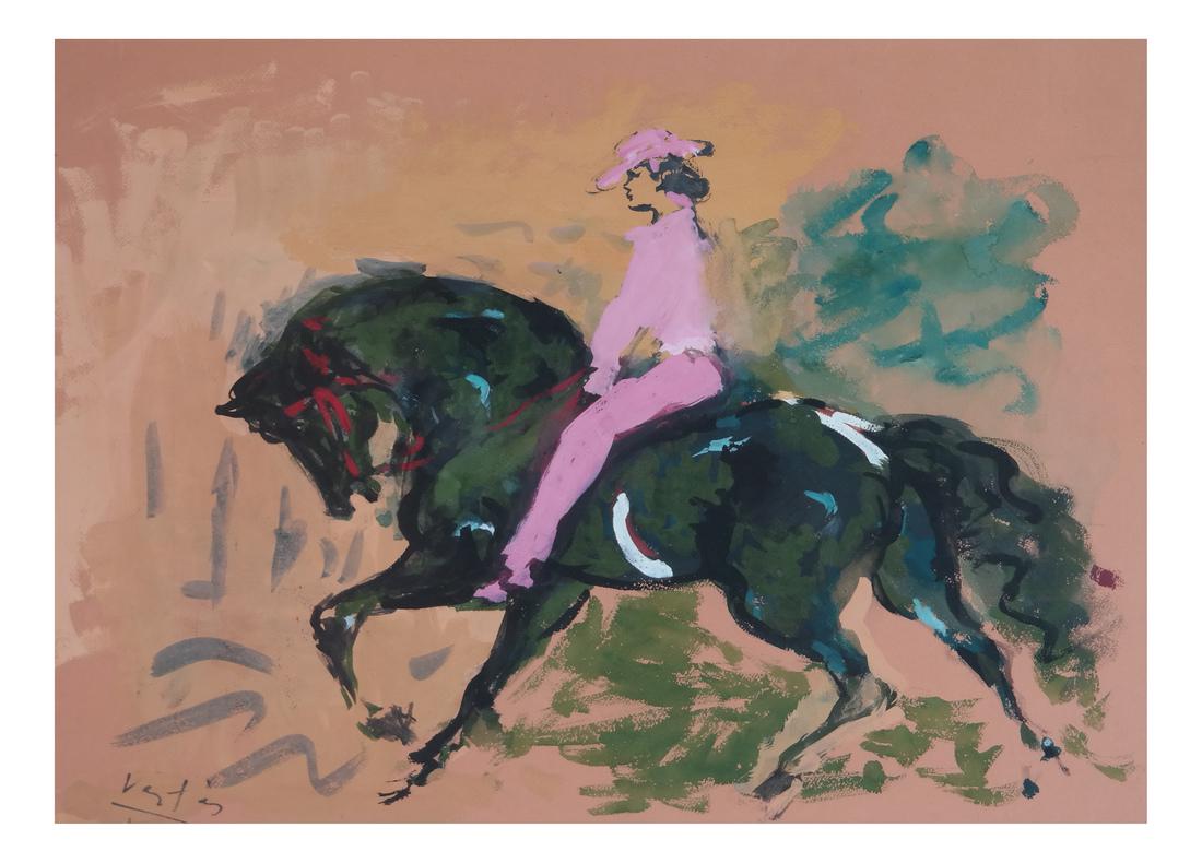 Marcel Vertes, Woman on Horseback - Gouache (1 of 4)