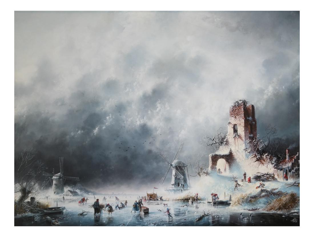 Margaret Lisle, Dutch Skating Scene - Oil on Board (1 of 5)