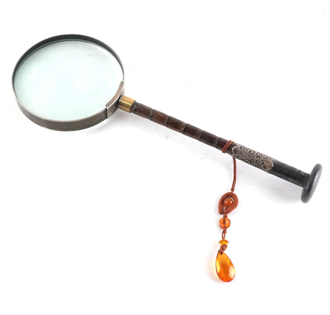 English Silver & Bamboo Magnifying Glass (1 of 8)