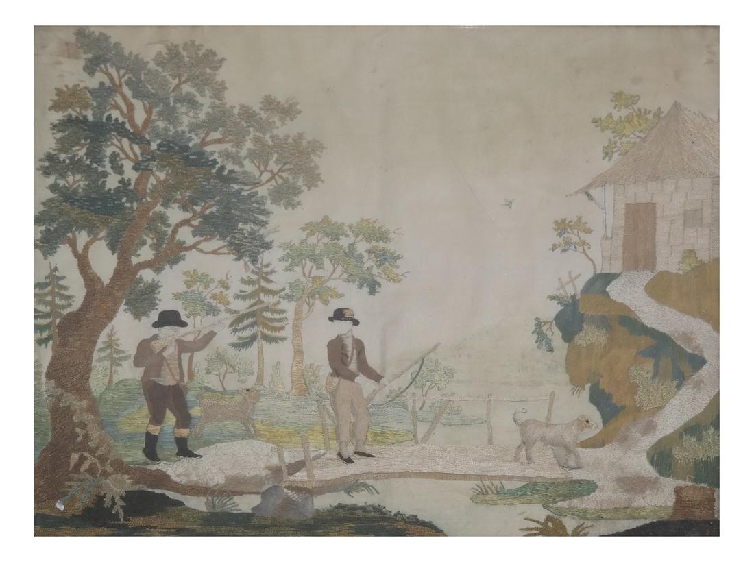 English Silk Work Embroidered Needlework Picture (1 of 3)