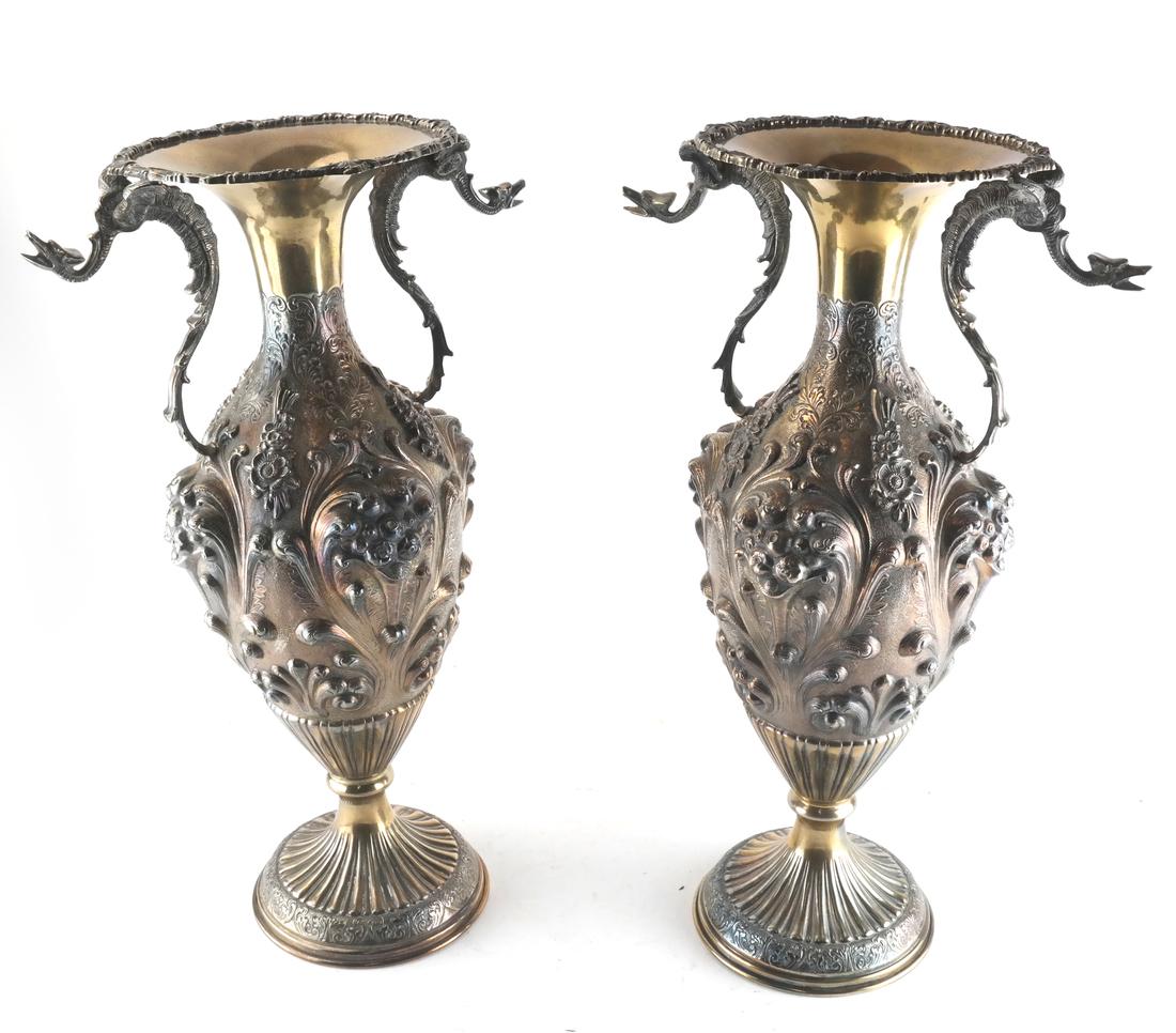 Pair Peruvian Silver Rococo Style Vases (1 of 8)