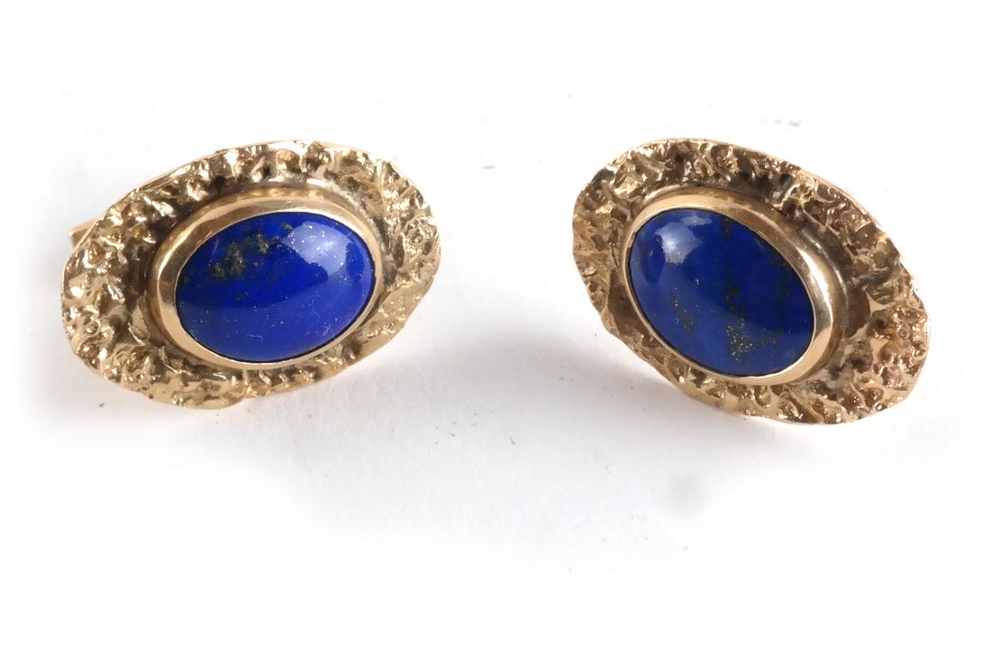 Pair 14k Yellow Gold & Lapis Cufflinks (1 of 3)