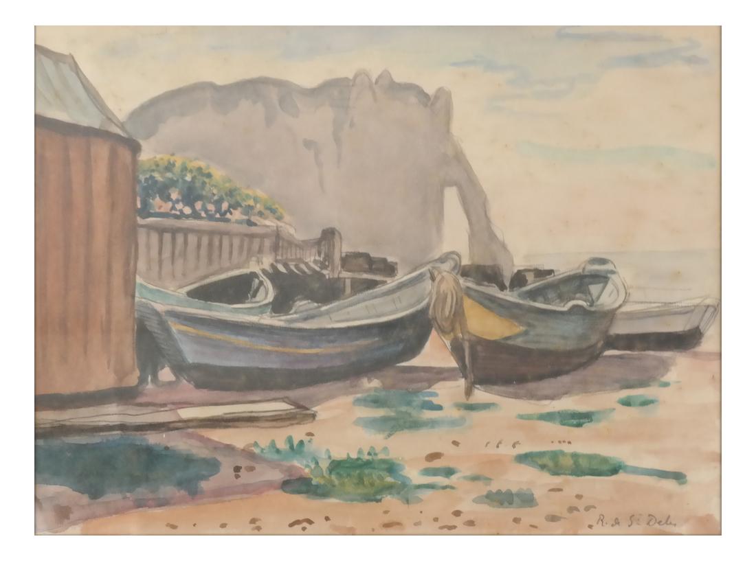 St. Denis (Fr.) Watercolor - Boats at Etretat (1 of 6)
