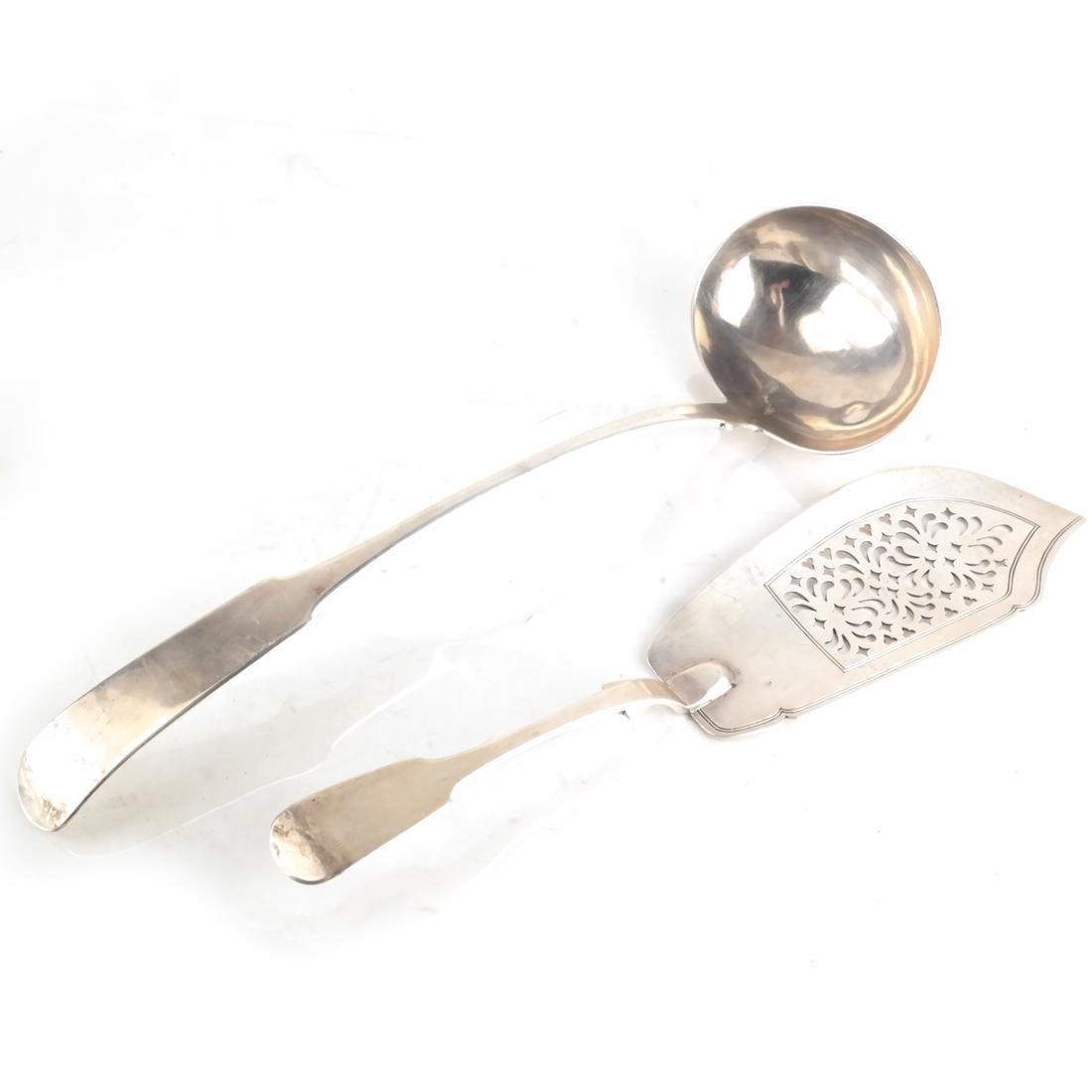 Georgian Silver Ladle and Fish Slice: David McDonald Scottish sterling silver ladle and pierced fish slice, George V, c. 1835. [14 inches, the ladle]. Weight 11.955 ozt.