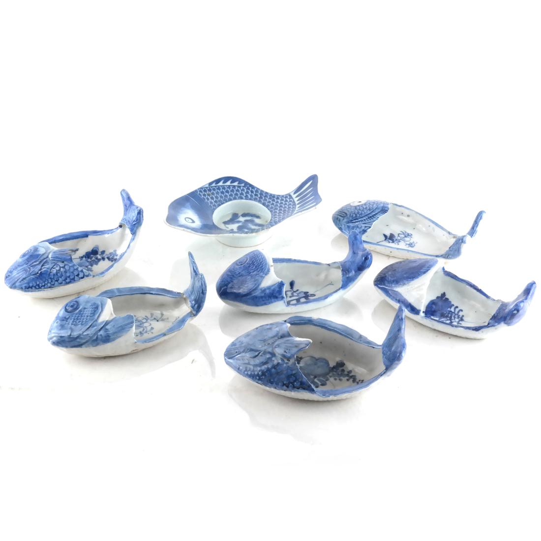 Seven Fish-Form Salts: Seven Asian design fish-form salts. [2 x 6 x 4 inches].