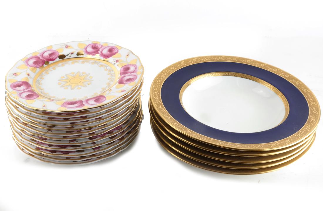 20 Cauldron & Spode Plates: Includes 15 floral design Spode dessert plates and 5 Cauldron deep salad plates. [Spode plate: 7 1/2 (dia) inches; Cauldron plate: 9 (dia) inches].