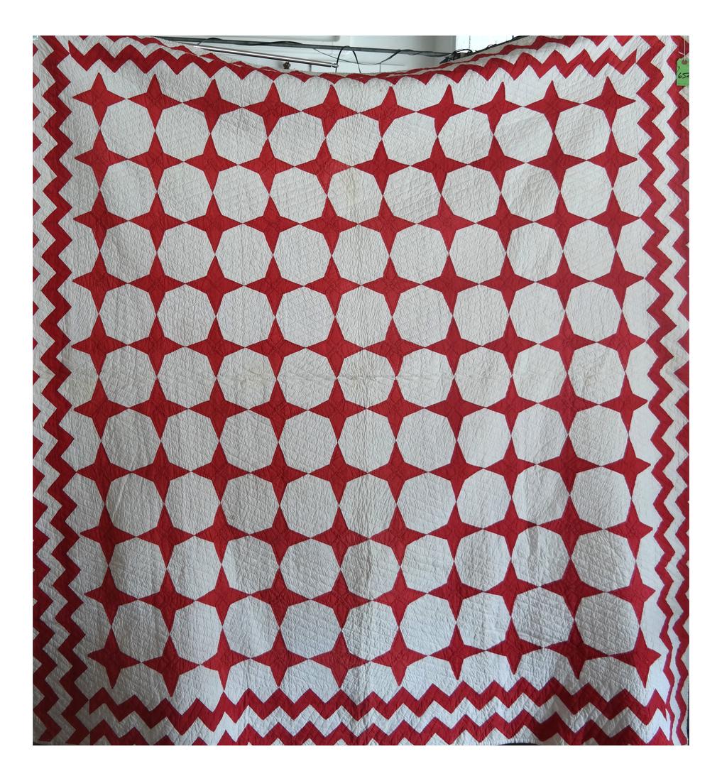Quilt, Red Stars and Sawtooth Bands (1 of 4)