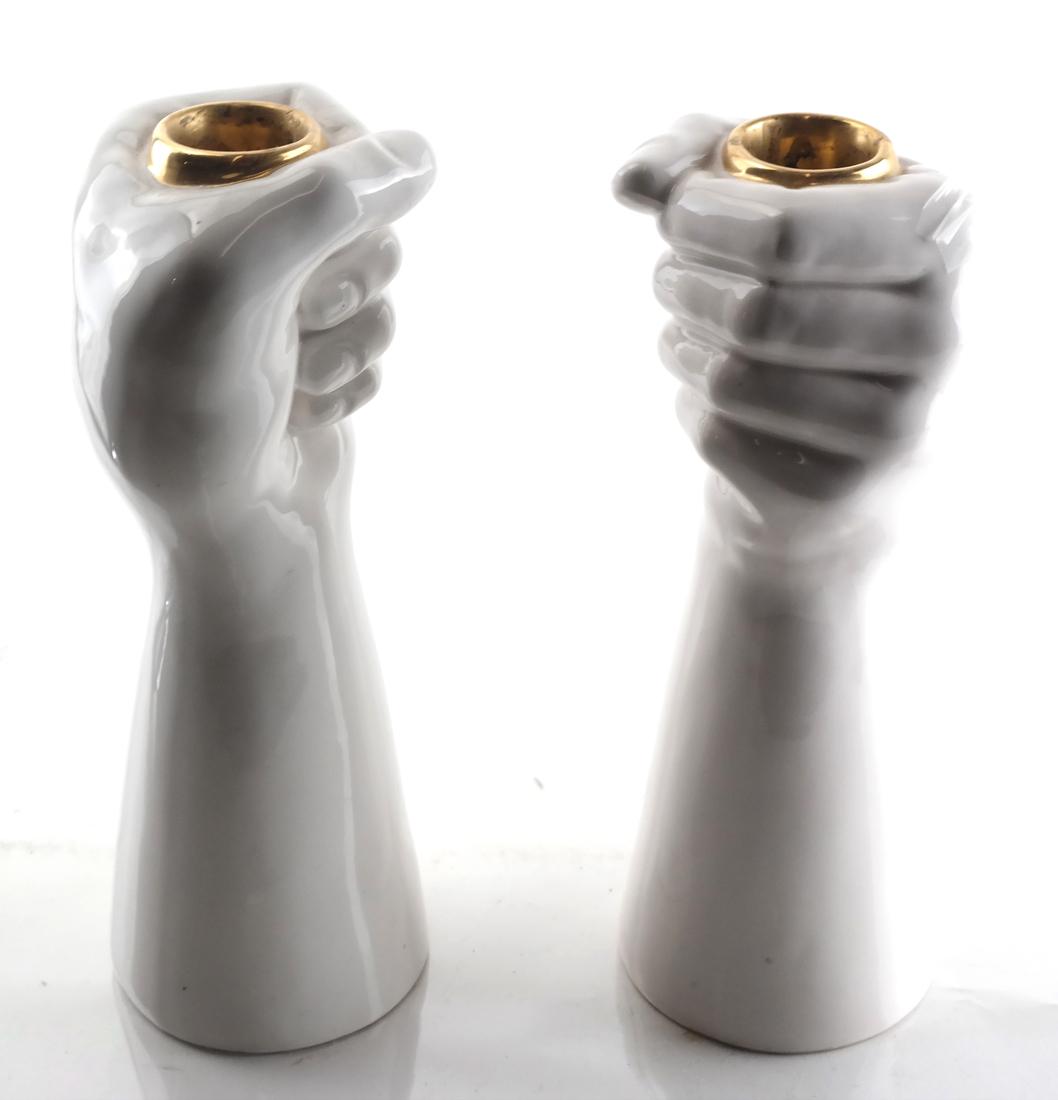 Pair of White Ceramic Fist-Form Candlesticks (1 of 5)